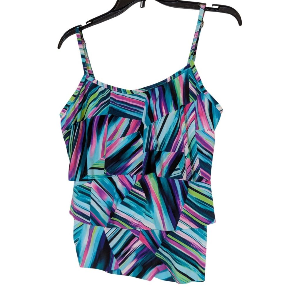 Colorful Caribbean Joe Womens Tank Top With Ruffle Layers & Adjustable Straps Si